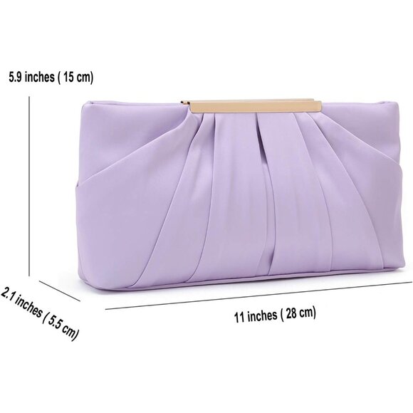 ⚡ Women\'s Elegant Evening Pleated Satin Simple Classy Light Purple Clutch Bag